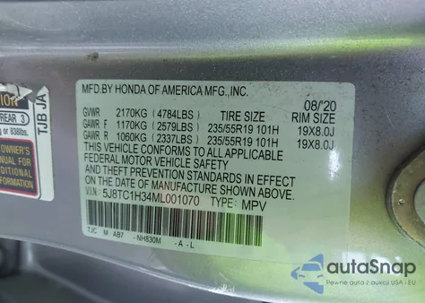 2021 Acura Rdx Standard from USA, damaged, VIN 5J8TC1H34ML001070